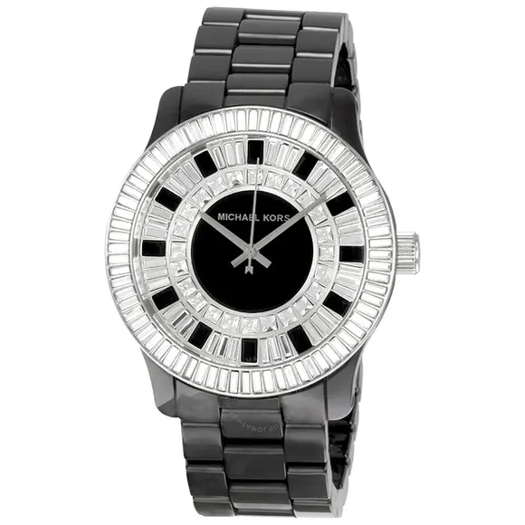MICHAEL KORS MK5362 Swarovski Baguette Crystal Black Silver Ceramic Watch Michael Kors Ceramic Band Wristwatches for sale | eBay main image 4